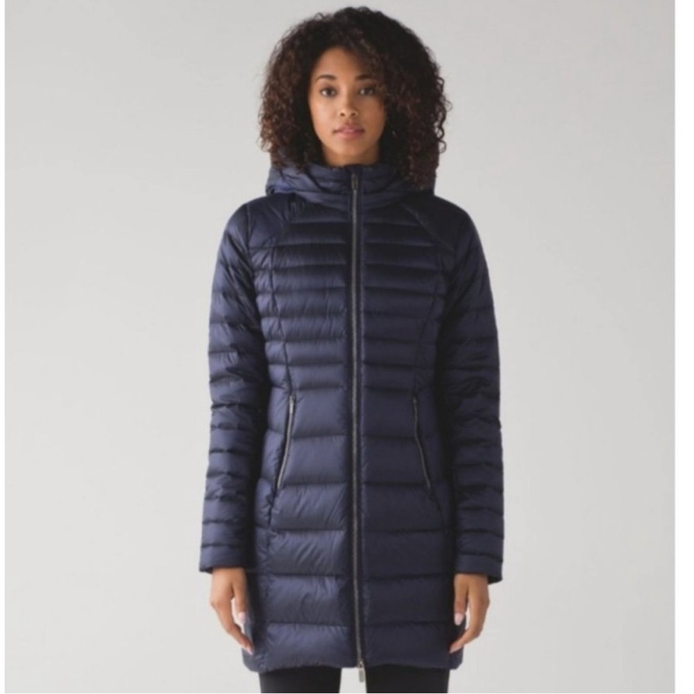 lululemon athletica Navy Quilted Hooded Puffer Coat